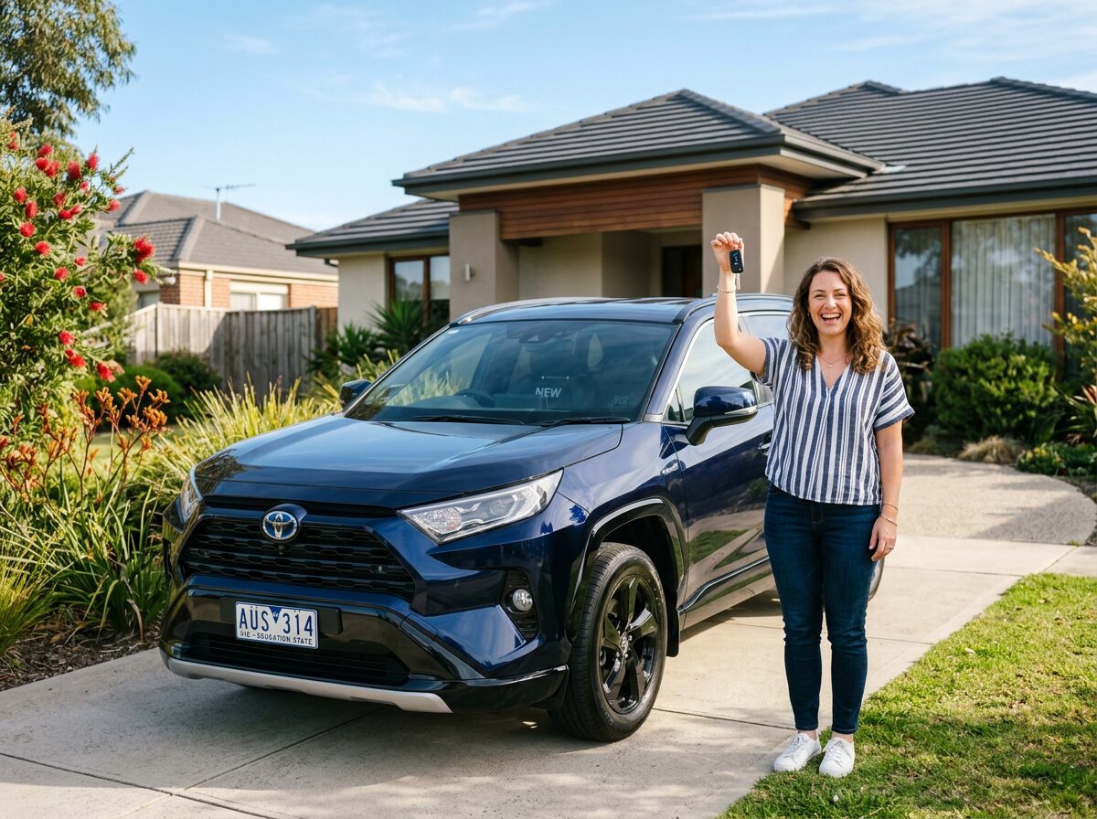 A happy person collecting the keys to their new car