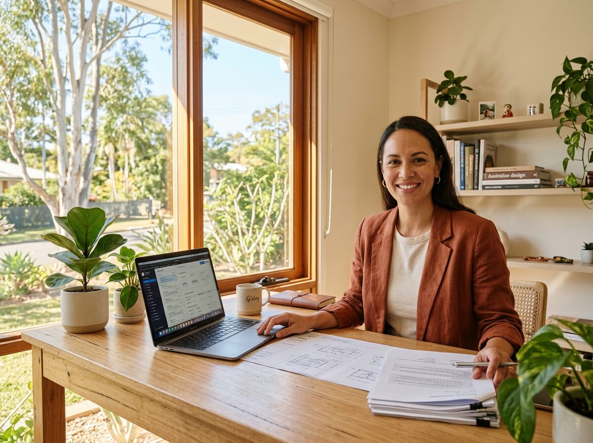 A confident self-employed business owner working in their own workspace