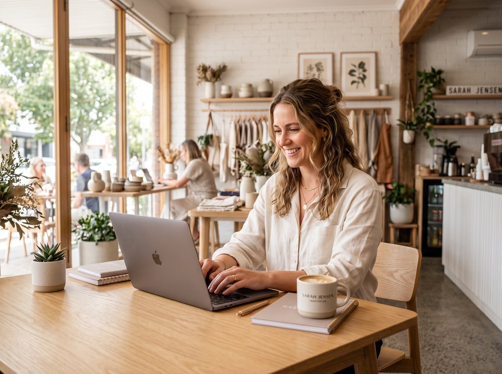 Confident self-employed professional working in a bright workspace